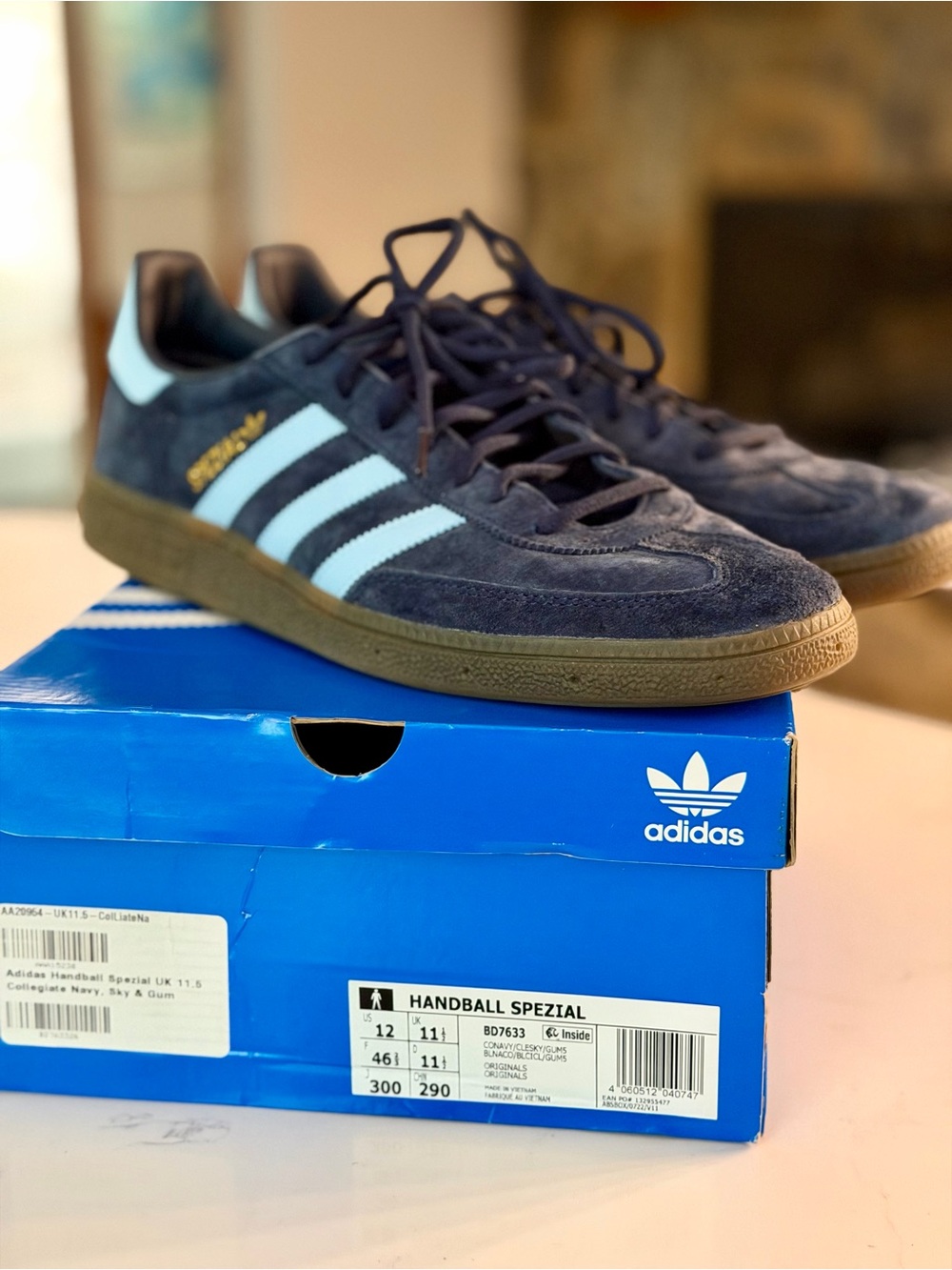 adidas Handball Spezial Sneakers in Navy with Light Blue Stripes